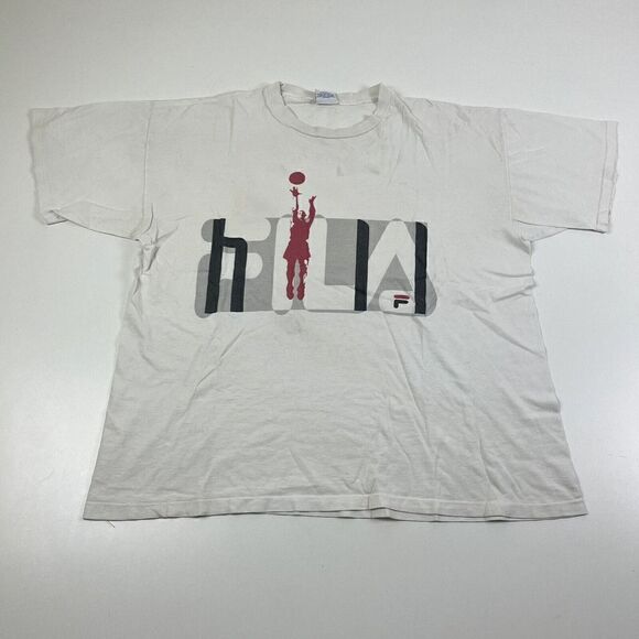 Vintage Fila 90’s shirt Basketball Distressed Single Stitch White sz XL - Picture 3 of 12